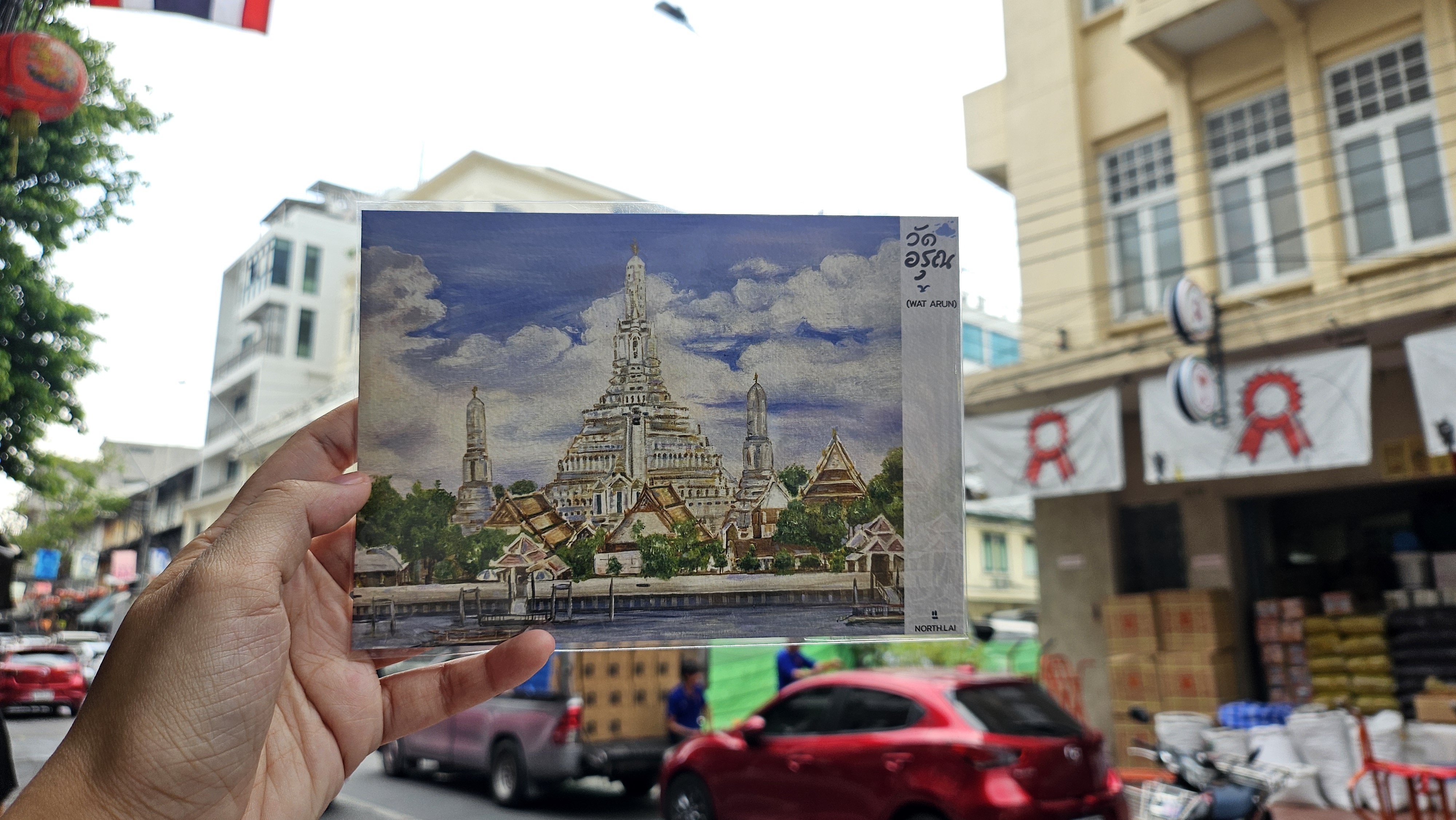 One of the things I loved about exploring Song Wat was how the old and new seemed to exist together. I noticed the same thing in the crafts and prints I found there, with different interpretations of Thailand through traditional and modern designs. This Wat Arun postcard was one of my favorites, so I brought it home as a little keepsake.